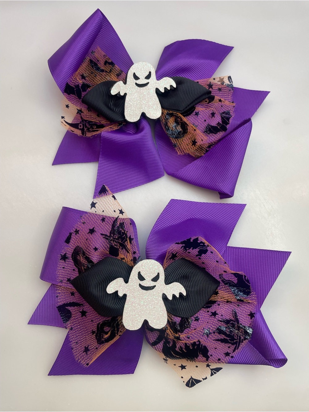 Purple Halloween Ghost Bow Hair Clips for Kids